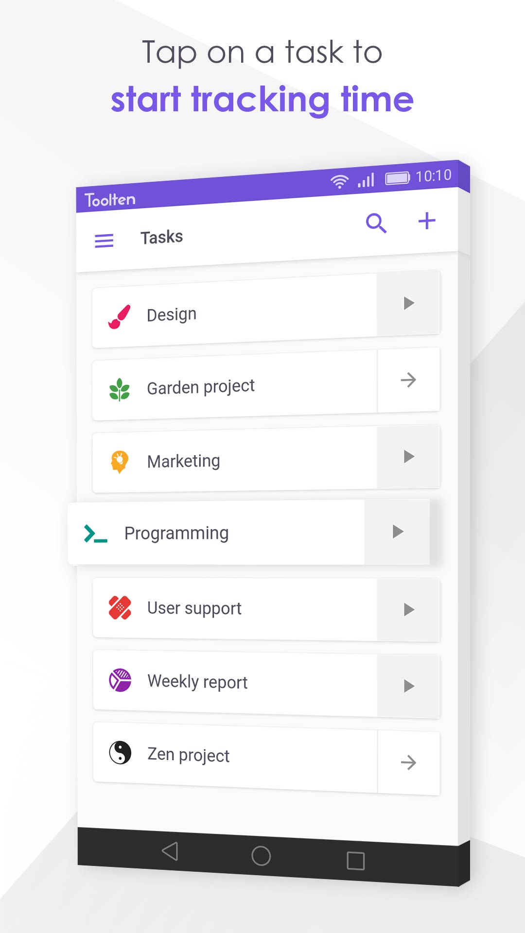 Toolten task timer screenshot